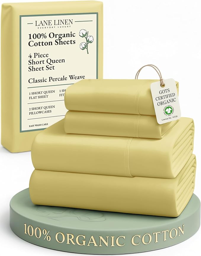 LANE LINEN RV Queen Sheets Set, 4Pc 100% Organic Cotton Bed Sheets Short Queen Size, Soft, Percale Weave, Luxury Hotel Sheets RV Queen Size, Breathable RV Queen Sheets Deep Pocket Upto 15" - Cocoon