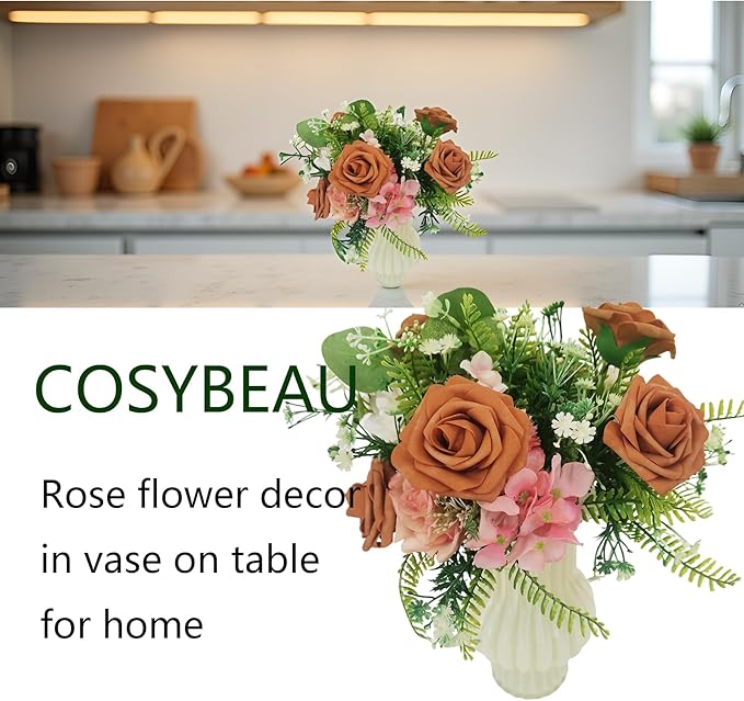 Artificial Rose Flowers 25pcs, Burnt Orange Foam Fake Rose Faux Flower for Wedding Bouquets Bridal Shower Centerpieces Floral Arrangements Home Decorations Party Backdrops Table