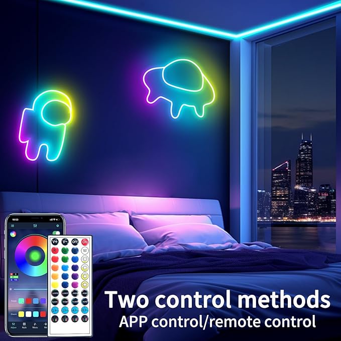 66Ft Neon Rope Lights,Flexible Led Rope Light Control with App/Remote,Multiple Modes Rope Lights,IP65 Outdoor RGB Led Neon Light Waterproof,Music Sync Gaming Led Neon Light Strip for Bedroom