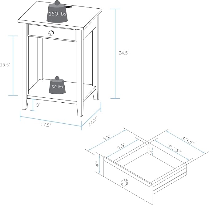 Casual Home Owl Night Stand with USB Port Charging Station and Drawer, 17.5"W x 14.25"D x 24.5"H, Warm Brown