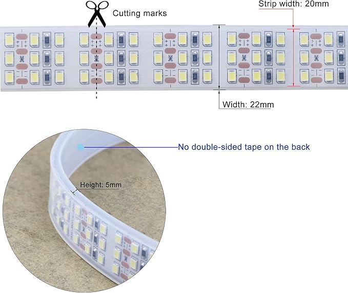 16.4Ft Super Bright Triple Row LED Strip Lights, Daylight White 6000K DC12V 1800LEDs Dimmable Flexible Truck LED Tape Lights, Outdoor Waterproof IP67 Wheel Light Strips