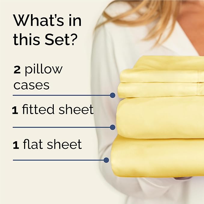 Twin XL 4 Piece Sheet Set - Comfy Breathable & Cooling - Ultra-Soft Hotel Luxury Bedding Set with 8-16 Inch Deep Pockets - 1 Flat & 1 Fitted Sheet & 2 Pillowcases - Wrinkle Free & Easy Care - Yellow