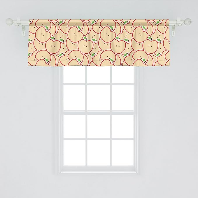 Ambesonne Fruits Window Valance Pack of 2, Modern Illustration Fruit from Abstract Cartoon Drawing Outline Look, Rod Pocket Curtain Valances for Kitchen Bedroom, 54" X 18", Apple Green Beige and Red