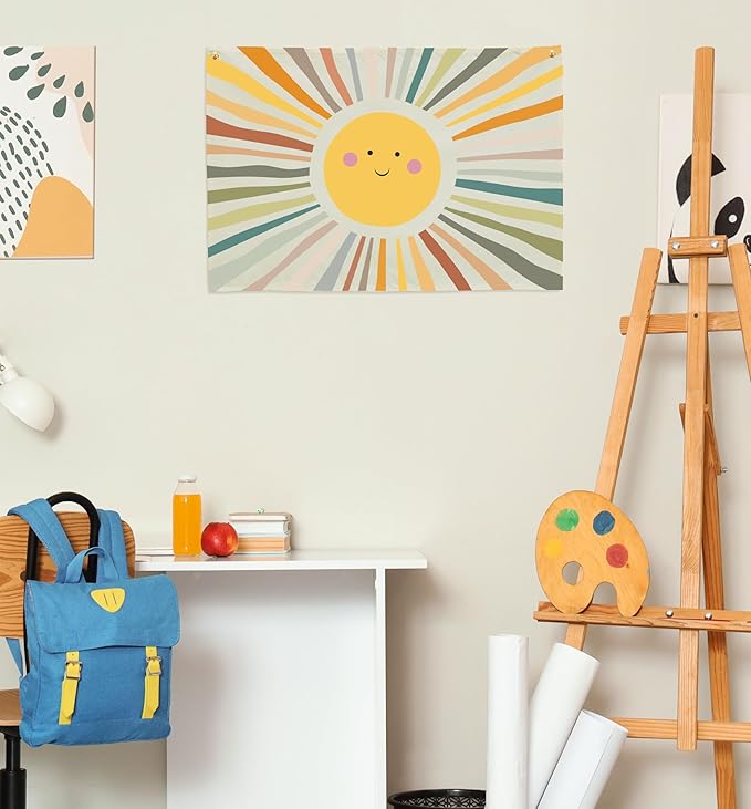 Boho Rectangular Banner Flag Wall Sign Decor Gift for Baby Boy Girl Kids,Nursery Baby Room Above Crib Bedroom Playroom Living Room Wall Decor-Sun Theme-Baby,Shower Birthday Christmas Gift