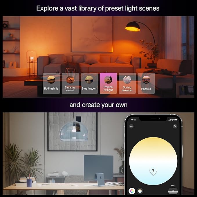 Philips Hue Smart LED A19 Bulb, White & Color Ambiance, E26 Base, 7.2W, Full Spectrum Light 1000K-20000K, 810 Lumens, Dimmable, Works with Alexa, Google,& Apple Home, 4pk