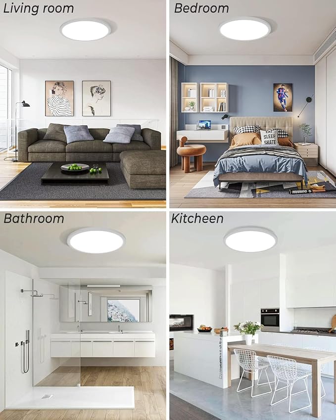 zemty 2Pack 16.5 Inch LED Ceiling Light Flush Mount, 36W 4200lm Super Slim Flush Mount Ceiling Light Fixtures, 3000K/4500K/6000K Selectable Ceiling Lamp for Bedroom Kitchen Living Room (White)