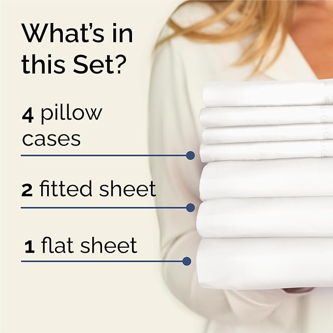 Split King 7 Piece Sheet Set - Comfy Breathable & Cooling - Soft Hotel Luxury Bedding Set w/ 8-16 Inch Deep Pockets - 1 Flat & 2 Fitted Sheet & 4 Pillowcases - Wrinkle Free & Easy Care - Antique White