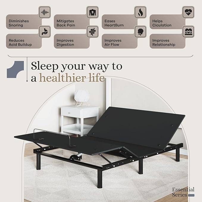 Sven and Son Essential Adjustable Bed Base (Frame Only), Easy Assembly, Head and Foot Lift, Memory Positions, Zero Gravity, Wireless Remote - Full
