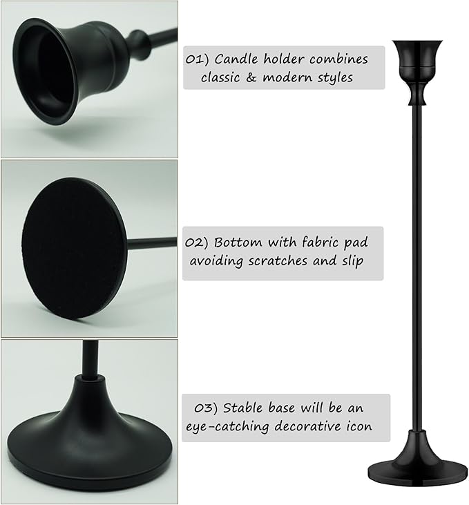6PCS Black Candlestick Holders Taper Candle Holders Metal Candle Sticks Holder Decor for Halloween Friendsgiving Thanksgiving Decorations Christmas Dinning Table Fireplace Home