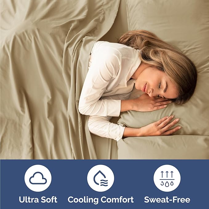 Twin 4 Piece Sheet Set - Comfy Breathable & Cooling - Ultra Soft Hotel Luxury Bedding Set with 8-16 Inch Deep Pockets - 1 Flat & 1 Fitted Sheet & 2 Pillowcases - Cozy, Wrinkle Free & Easy Care - Beige