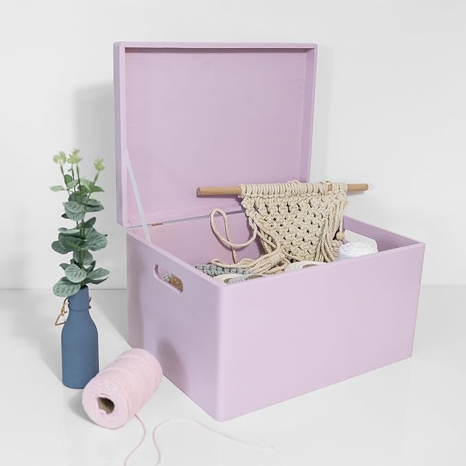 Large Pink Wooden Box Storage with Hinged Lid | 15.8 x 11.8 x 9.44 inches (+-0.5) | with Handles | Gift Box Storage Document | Product NOT Intended for 15 Years OR Below