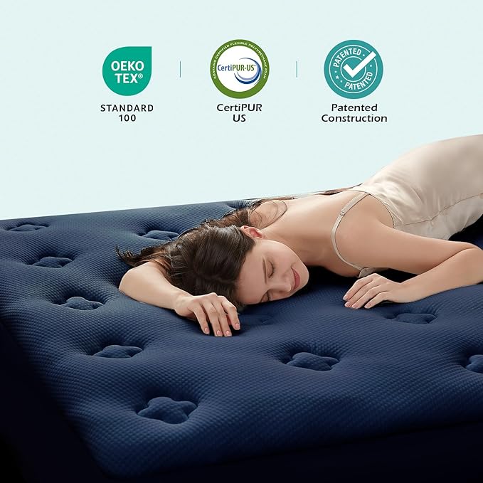 Hansleep King Mattress Topper Viscose Derived from Bamboo, Memory Foam Pillow Top Mattress Topper King with Deep Pocket, Breathable Mattress Pad for Back Pain Relief, 78" x 80", Navy Blue