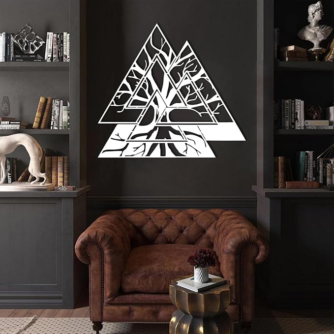 Veplsur Tree of Life Metal Wall Art, Norse Viking Decor, Pagan Wall Decor, Scandinavian Home Decor, Godly Home Decor (Silver, 19"x19")