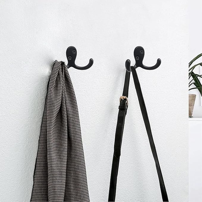 Coat Hooks Hardware,20 Pcs Wall Hooks Heavy Duty Hooks for Hanging Coats Double No Rust Hook Wall Mounted for Key, Towel, Bags, Cup, Hat (20pcs Black)