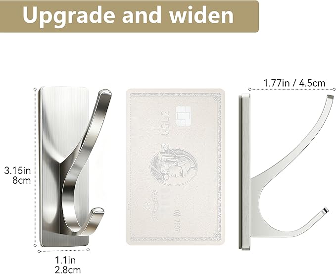 pickpiff Self Adhesive Coat Hooks for Hanging: Heavy Duty Stainless Wall Hook for Towel, Backpack, Hat, Sturdy Metal Hanger for Bathroom, Bedroom, Door, Brushed Nickel, 6-Pack