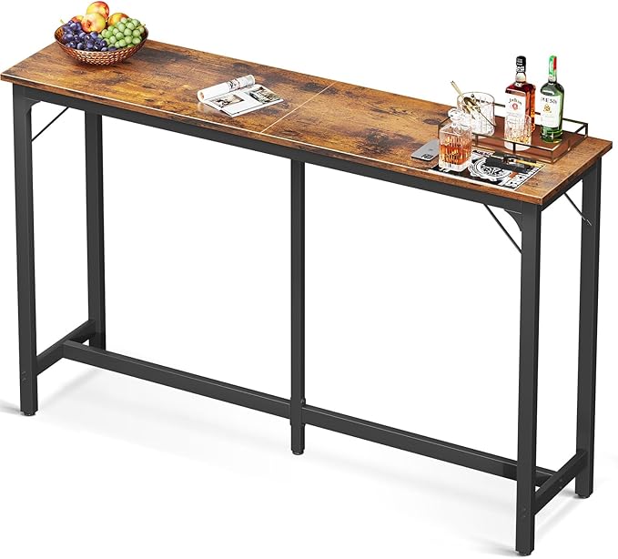 ODK 63 inch Bar Table, Bar Height Pub Table, Counter Height Bar Table, Rectangular High Top Kitchen & Dining Counter Tables with Sturdy Legs & Easy-to-Clean Top, Indoor use, Rustic Brown