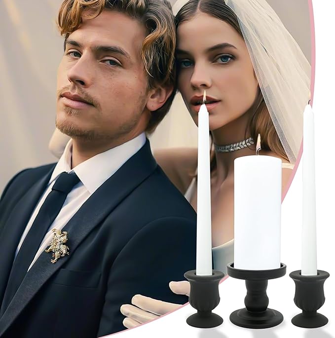 Black Unity Candle Holder - Glass Candle Holders for Pillar Candles Taper Candles, Glass Candlestick Holders Set of 3, Decorative Clear Glass Candlestick Holder for Wedding Church Centerpiece