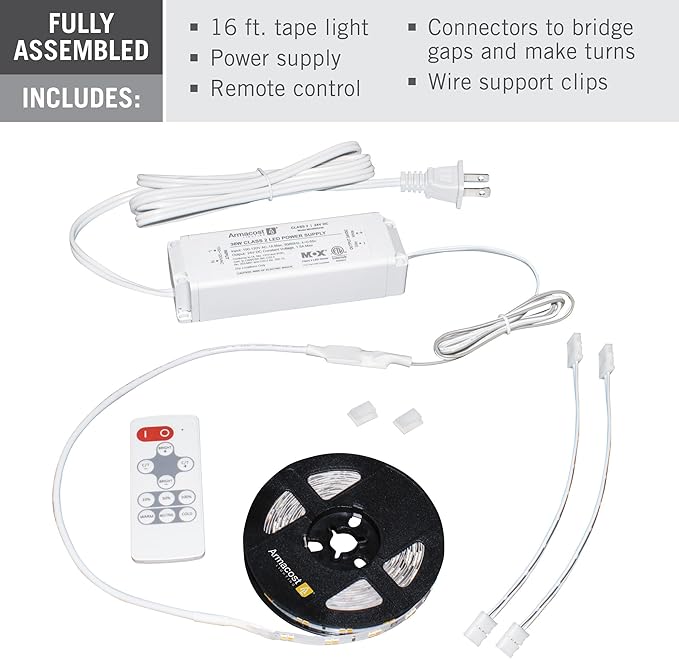 Armacost Lighting 421501 Ribbon Flex Home Tunable White LED Tape Light Kit with Remote, 16 ft