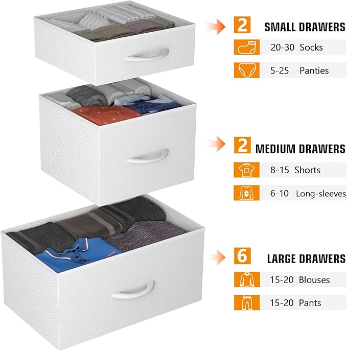 10 Drawer Dresser, Chest of Drawers for Bedroom, PU Dresser with Side Pockets, Hooks, Wooden Top and Sturdy Metal Frame for Living Room, Closet, Hallway (White)