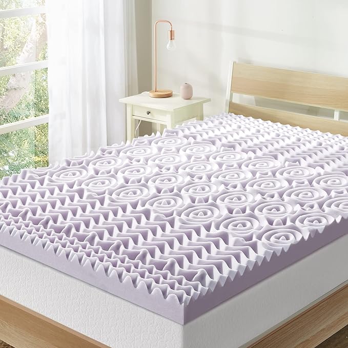 Mellow 3 Inch 5-Zone Memory Foam Mattress Topper, Soothing Lavender Infusion, Dorm Essentials, Full