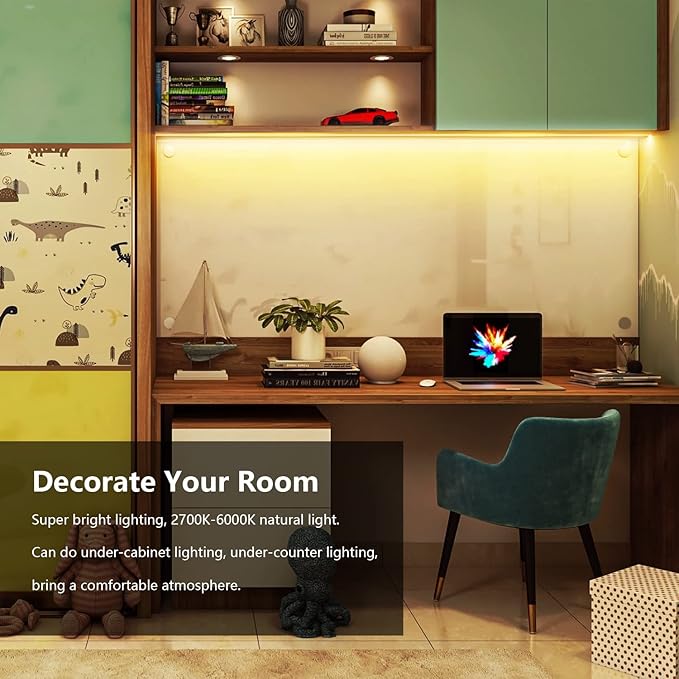 DAYBETTER Under Cabinet Lighting kit, 10 PCS LED Strip Lights with Remote, Dimmable Under Cabinet Lights for Kitchen Cabinet, Counter, TV Back,Showcase 2700K-6500K Warm to Daylight White,Timing,16.4ft