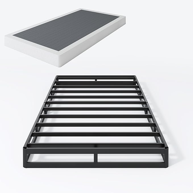 Box Spring Twin - 3 Inch Heavy Duty Low Profile Metal Box Springs for Twin Bed, Mattress Foundation, Easy Assembly,Easy Clean Cover