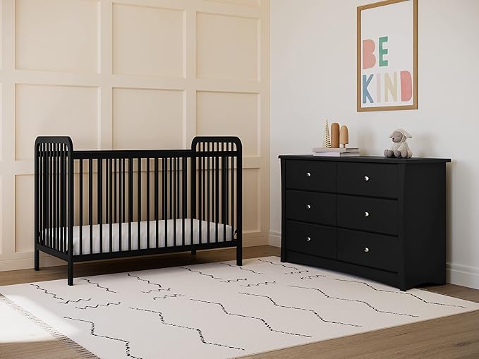 Storkcraft Crescent 6-Drawer Dresser (Black) – GREENGUARD Gold Certified, Black Dresser for Bedroom, Kids & Nursery Storage Chest, Safety Interlocking Drawers, Pre-Installed Tracks, Kids Chest