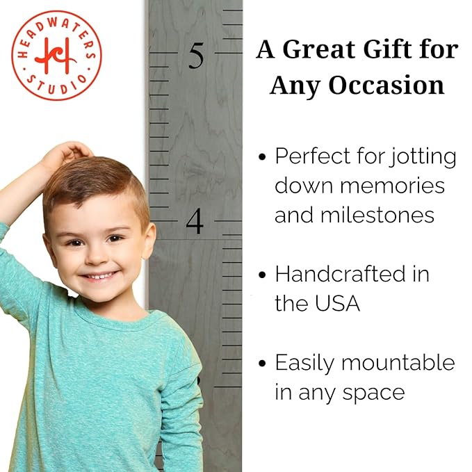 Headwaters Studio Wooden Growth Chart – Kids Height Chart, Wall Measurement for Kids, Height Chart for Wall, Growth Ruler for Children – Our Growing Grandkids, Gray (63"x6.7")