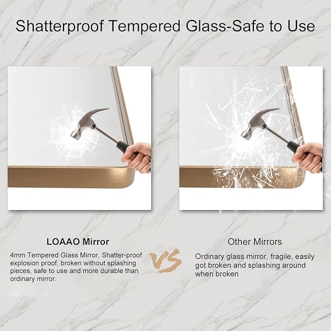 LOAAO 72”X32” Gold Bathroom Mirror, Rounded Rectangle Gold Frame Mirror, Brushed Gold Bathroom Vanity Mirror Wall-Mounted, Anti-Rust, Tempered Glass, Hangs Horizontally or Vertically