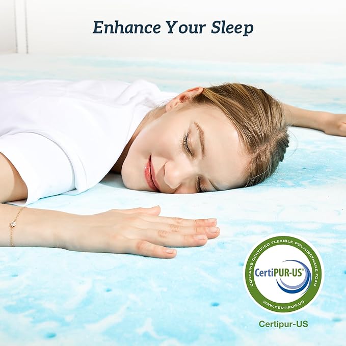 Sweetcrispy Mattress Topper Full, 3 Inch Thick Memory Foam Gel Infused Cooling Toppers Pad for Full Size Bed, Sleeper Sofa, RV, Camper, CertiPUR US Certified, Ventilated and Breathable, Blue