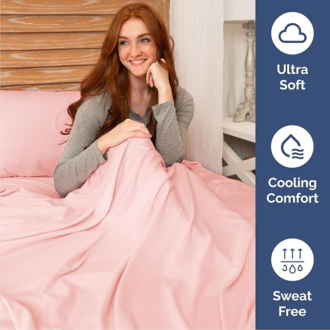 Cal King 6 Piece Sheet Set - Comfy Breathable & Cooling - Ultra Soft Hotel Luxury Bedding Set w/ 8-16 Inch Deep Pockets - 1 Flat & 1 Fitted Sheet & 4 Pillowcases - Wrinkle Free & Easy Care - Baby Pink