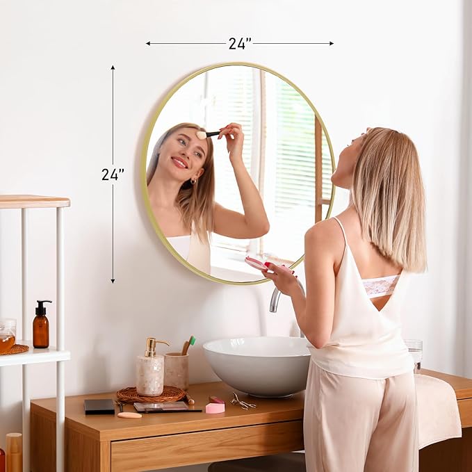 DUMOS Gold Circle Mirror for Wall 24.02 inch, Bathroom Round Mirror for Over Sink, Bathroom, Entryway, Bedroom, Vanity