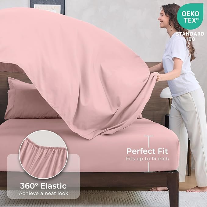 HEVUMYI Rose Gold Queen Comforter Set - 7-Piece All Season Bed in a Bag Queen, Ultra Soft Bedding Set with Comforter, Flat Sheet, Fitted Sheet, Pillowcases, Pillow Shams