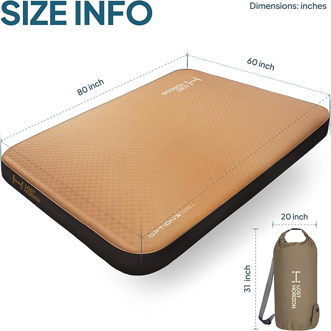 LOSTHORIZON Air & Foam Camping Mattress, Self-Inflating Sleeping Pad, 4.5" Thick, with Pump Sack, Queen