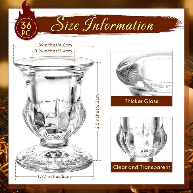 Foaincore 36 Pcs Candlestick Holders Bulk 2.5 Inch Taper Candle Holder for Table Centerpiece Thick Glass Ritual Candle Stand for Wedding Christmas Valentines Festival Party Decorations (Clear)