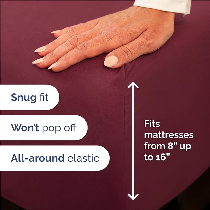 Full 6 Piece Sheet Set - Comfy Breathable & Cooling - Ultra Soft Hotel Luxury Bedding Set w/ 8-16 Inch Deep Pockets - 1 Flat & 1 Fitted Sheet & 4 Pillowcases - Wrinkle Free and Easy Care - Burgundy