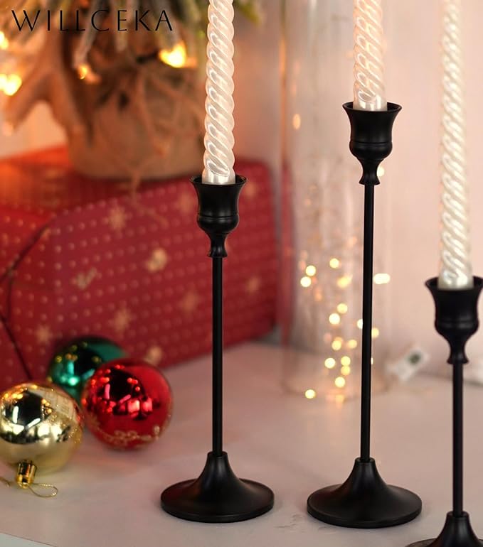 Black Candlestick Holders, Taper Candle Holders, Set of 6 Matte Black Candle Holder Set, Vintage Table Centerpiece for Wedding Christmas Holiday