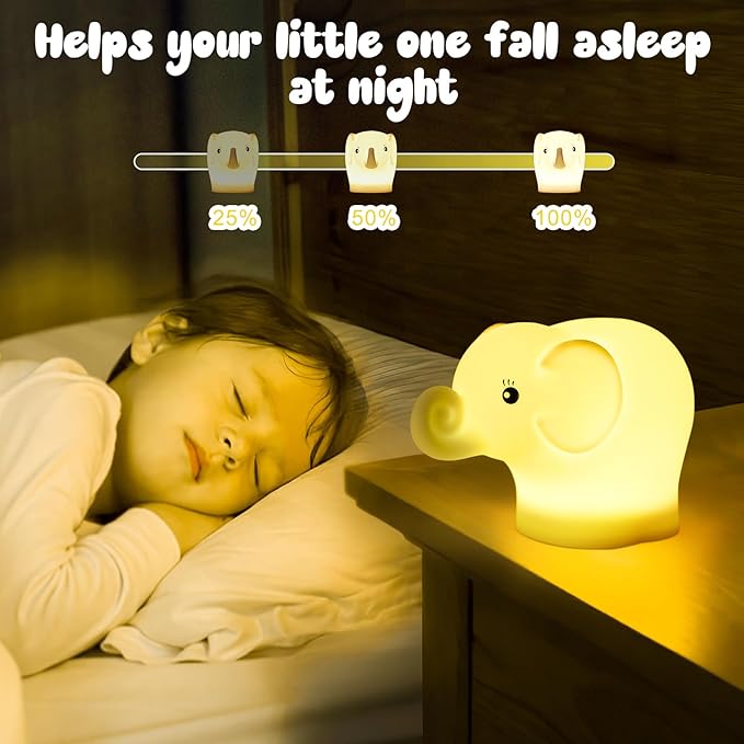 ShaArkMango LED Night Light for Kids Toddler Bed, Cute Animal Night Lamp Color Changing, Soft Baby Light Dimming & Timer &Rechargeable Nursery Bedside Lamp for Breastfeeding Elephant Gifts for Women