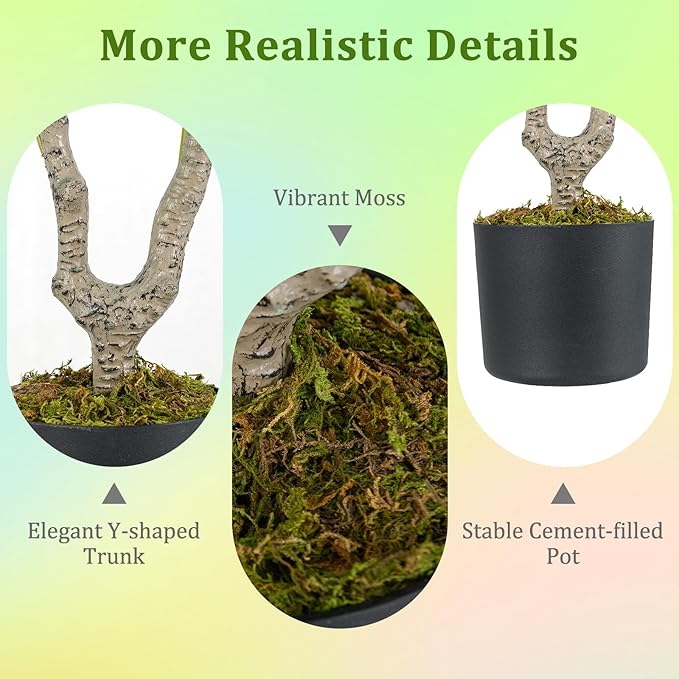 GOFLAME 3FT Artificial Camellia Tree, Faux Camellia Plant with Orange Flowers, Solid Wood Trunk, Realistic Moss, Greenery Potted Decoration Tree for Indoor Outdoor Home Porch Front Door