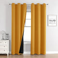 ChrisDowa 100% Blackout Curtains for Bedroom with Black Liner, 2 Thick Layers Total Blackout Thermal Insulated Grommet Window Curtains 2 Panels Set (Mustard Yellow, 42 x 84 Inch)
