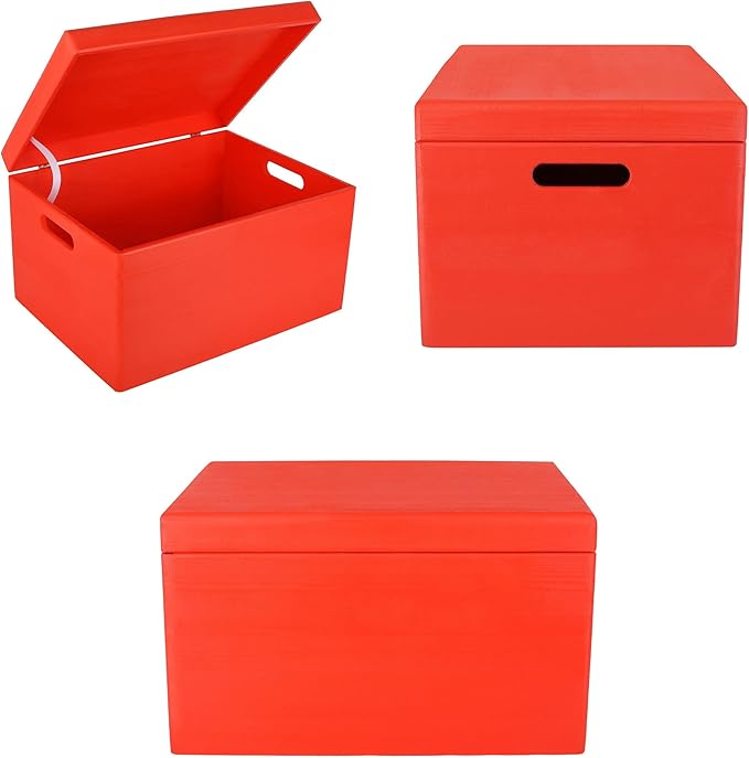 Large Red Wooden Box Storage with Hinged Lid | 15.8 x 11.8 x 9.44 inches (+-0.5) | with Handles | Gift Box Storage Document | Product NOT Intended for 15 Years OR Below