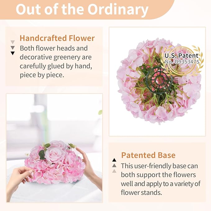 NUPTIO Flower Balls Flowers for Centerpieces: 10 Pcs 11.8 inch Diam Pink Artificial Rose Fake Flower Arrangement Bouquet for Wedding Party Tables Decorations