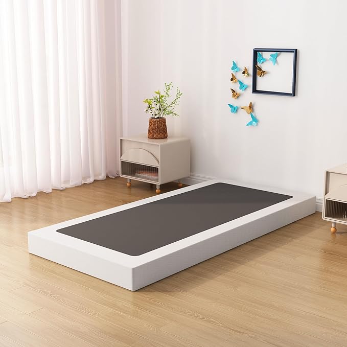 7 Inch Twin Box Spring Bed Base, Low Profile Metal Boxspring Twin with Fabric Cover, 2000 Lbs Max Weight Capacity Mattress Foundation, Noise-Free, Easy Assembly