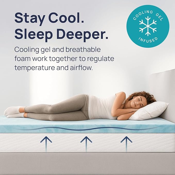 Sure2Sleep Gel Swirl Memory Foam Mattress Topper - 2 Inch, Pressure Relieving, Cooling Comfort - Made in The USA & CertiPUR-US Certified - Softens Firm Beds and Extends Mattress Life - Twin XL Size