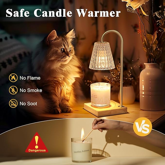 Hong-in Candle Warmer Lamp, Candle Lamp Warmer with Timer,Wax Melt Warmer,Crystal Candle Heater Lamp for Scented Wax, Elegant Home Decor, Clear Glass