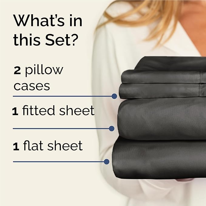 Twin XL 4 Piece Sheet Set - Comfy Breathable & Cooling - Ultra-Soft Hotel Luxury Bedding Set w/ 8-16 Inch Deep Pockets - 1 Flat & 1 Fitted Sheet & 2 Pillowcases - Wrinkle Free & Easy Care - Charcoal