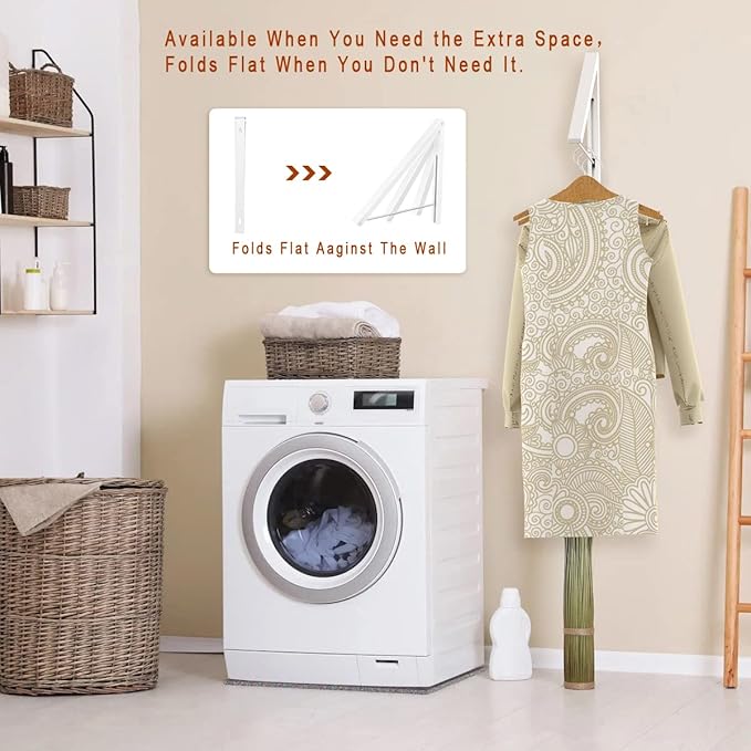 Folding Clothes Hanger Wall Mounted Retractable Clothes Rack, Aluminum, Easy Installation, White