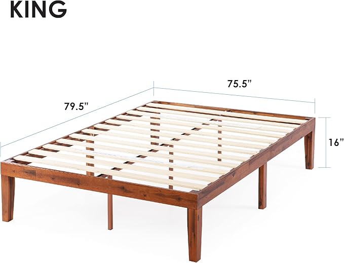 Mellow Naturalista Classic 16 Inch Solid Wood Platform Bed with Wooden Slats, Cherry, King