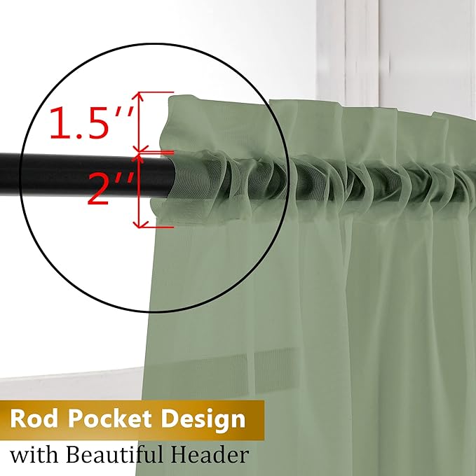 Aiyufeng Long Sheer Curtains for Bedroom, Semi Sheer Privacy Curtains & Drapes Harsh Sunlight Filter for Hallway Window Guest Room Country House, 40 x 120 inches Long, 2 Panels