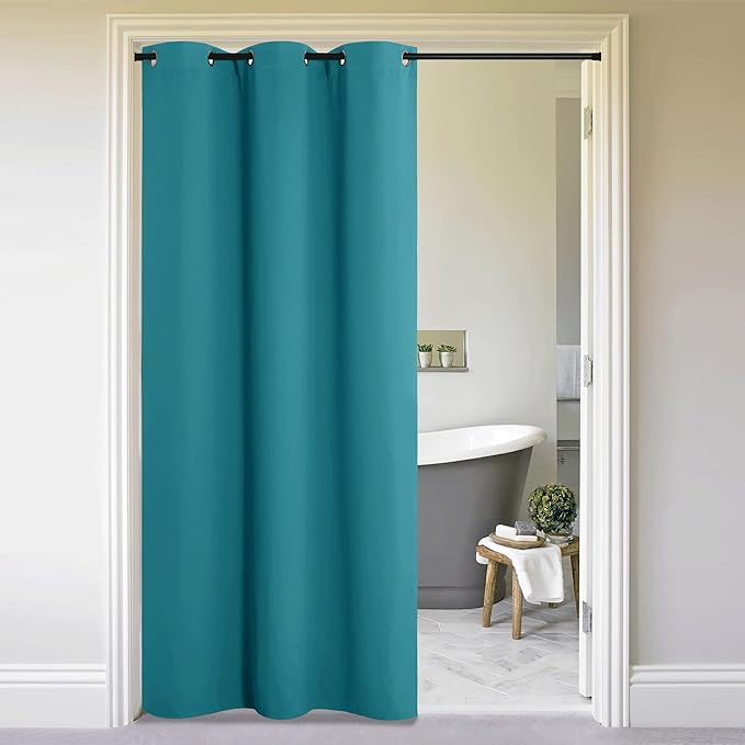 NICETOWN Sound Barrier Door Curtain, Laundry Divider for Office, Vintage and Sliding Room, Dividers Ideas for Loft, Dorm, Hotel, Living Room (Peacock Blue, 1 Pack, 8ft Tall x 5ft Wide)